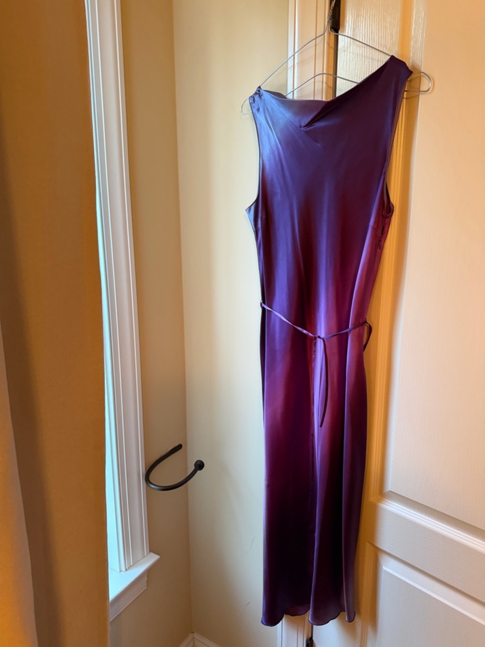 Kenneth Cole Deep Purple Satin Maxi Dress with Waist Tie